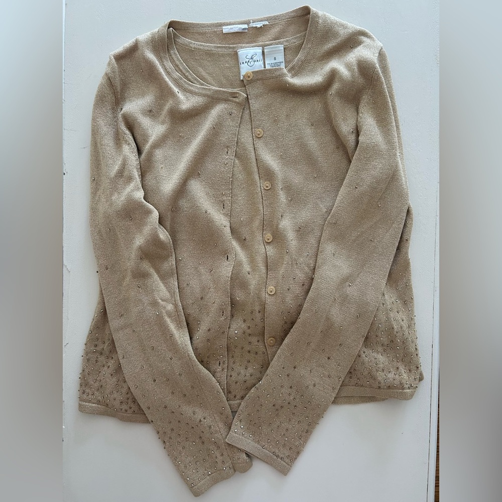 Vintage Emma James Silk-Blend Embellished Metallic Gold Knit Set 
Size: S
EUC